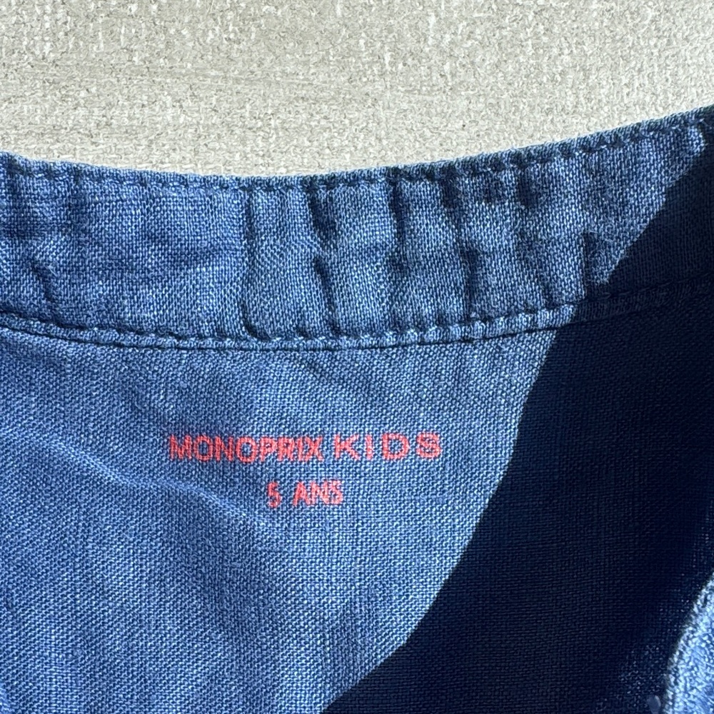 Kids blue Button Down Shirt linen cotton monoprix 5t - Picture 2 of 2